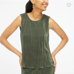 J.Crew Factory Plisse Shell Tank Tip Mirco Pleats Moss Green Size Large